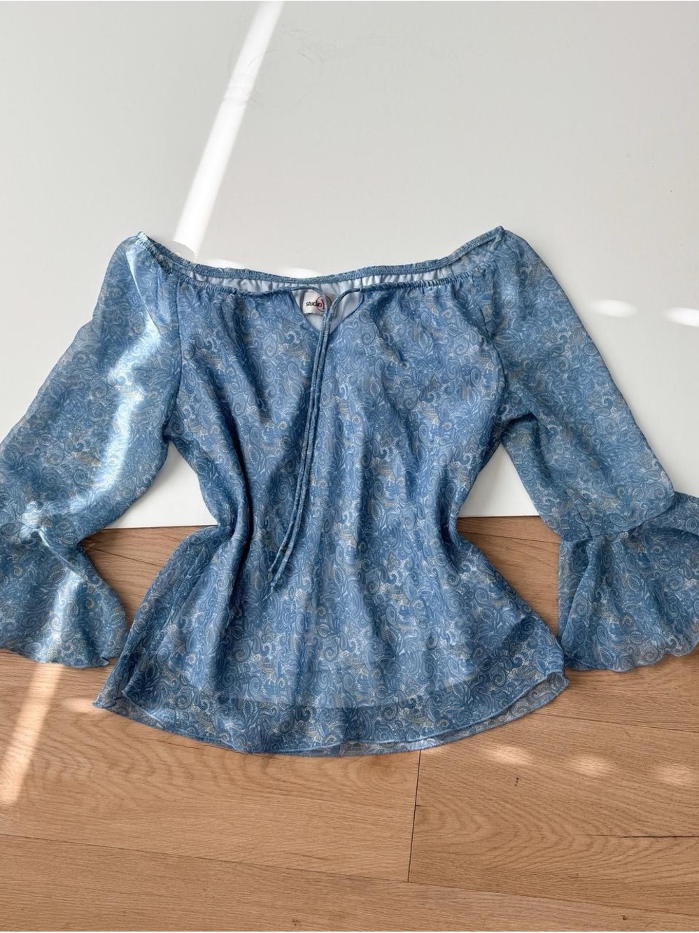 Studio Y Blue Paisley Off-Shoulder Y2K Large Festival Fairycore